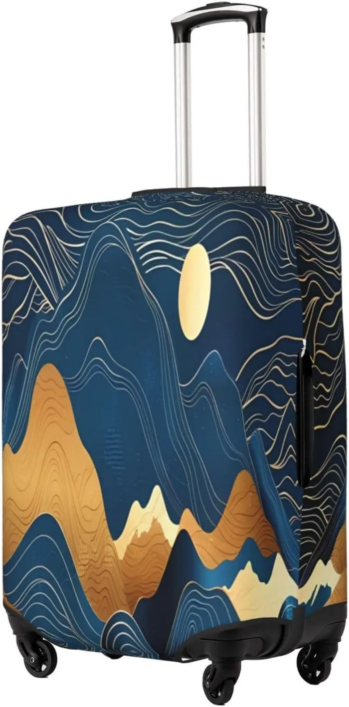 Travel Luggage Cover Suitcase Stretch Washable Abstract Night Moon Mountains Suitcase Protector Bag,Spandex With Zipper Closure Baggage Covers,Large
