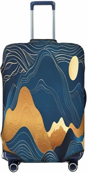 Travel Luggage Cover Suitcase Stretch Washable Abstract Night Moon Mountains Suitcase Protector Bag,Spandex With Zipper Closure Baggage Covers,Large