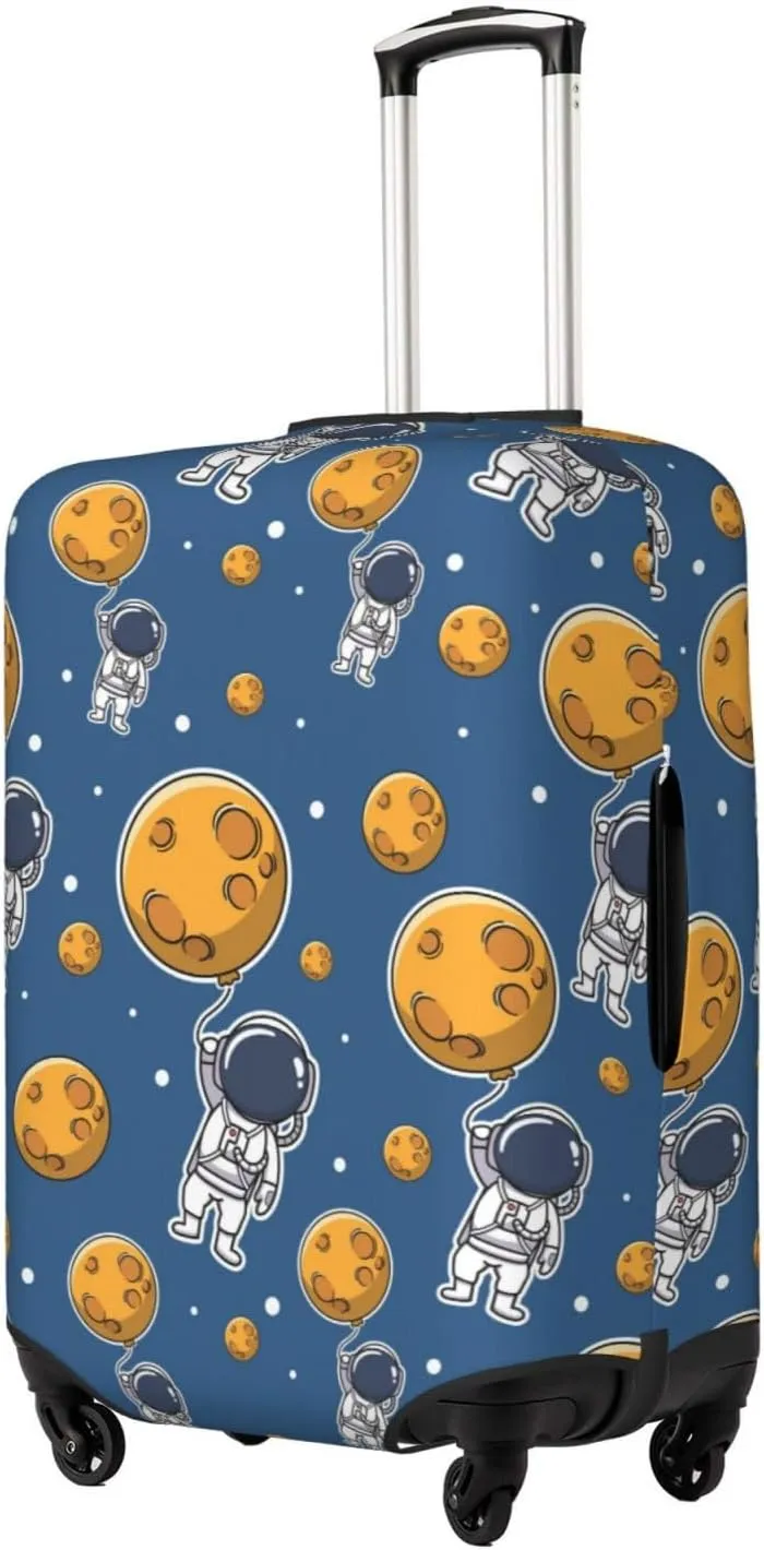 Travel Luggage Cover Suitcase Stretch Washable Astronaut Holding Moon Balloon Space Suitcase Protector Bag,Dust-Proof Double-Sided Baggage Covers,Large