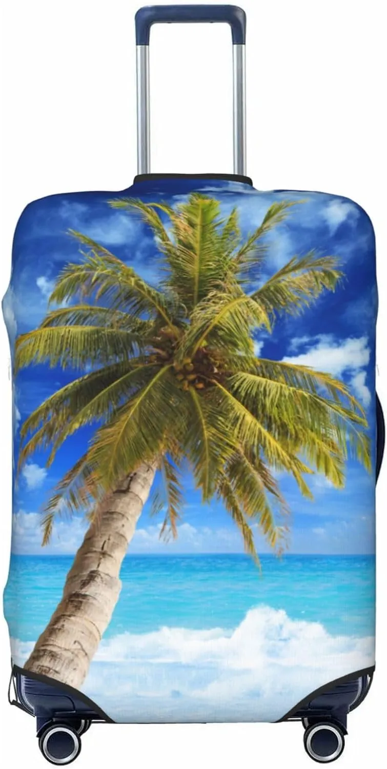 Travel Luggage Cover Suitcase Stretch Washable Beach Palm Tree 2 Suitcase Protector Bag,Dust-Proof With Zipper Closure Baggage Covers,Medium