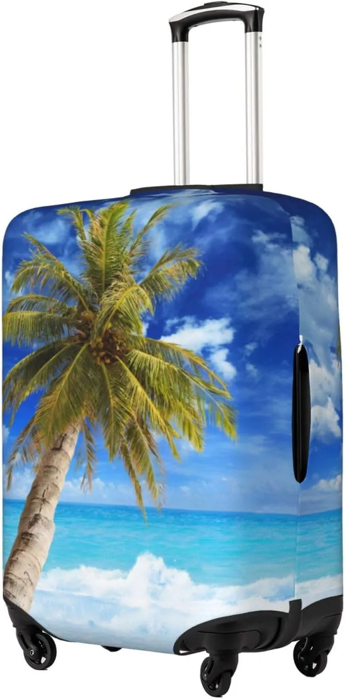 Travel Luggage Cover Suitcase Stretch Washable Beach Palm Tree 2 Suitcase Protector Bag,Dust-Proof With Zipper Closure Baggage Covers,Medium