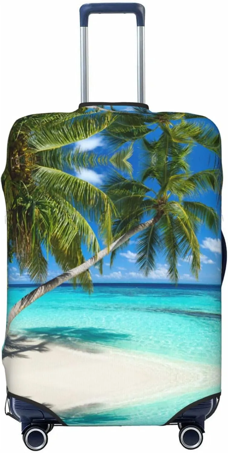 Travel Luggage Cover Suitcase Stretch Washable Beach Palm Tree Suitcase Protector Bag,Anti-Scratch With Zipper Closure Baggage Covers,Medium