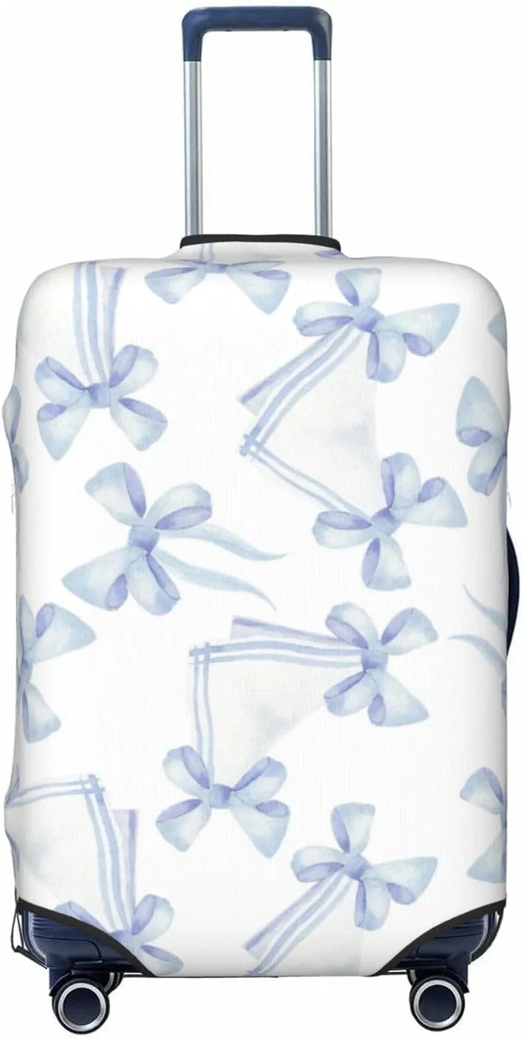 Travel Luggage Cover Suitcase Stretch Washable Blue Ribbons Bows Suitcase Protector Bag,Spandex Double-Sided Baggage Covers For Kid Adult,Large