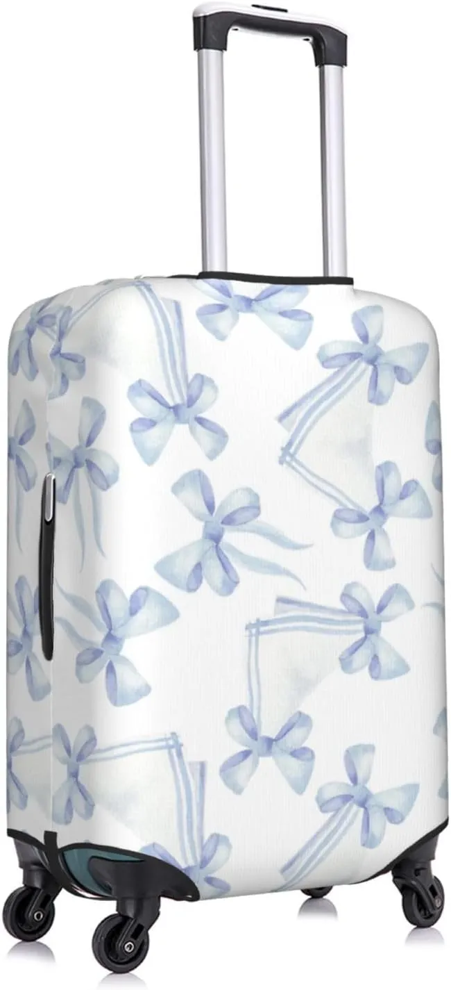 Travel Luggage Cover Suitcase Stretch Washable Blue Ribbons Bows Suitcase Protector Bag,Spandex Double-Sided Baggage Covers For Kid Adult,Large
