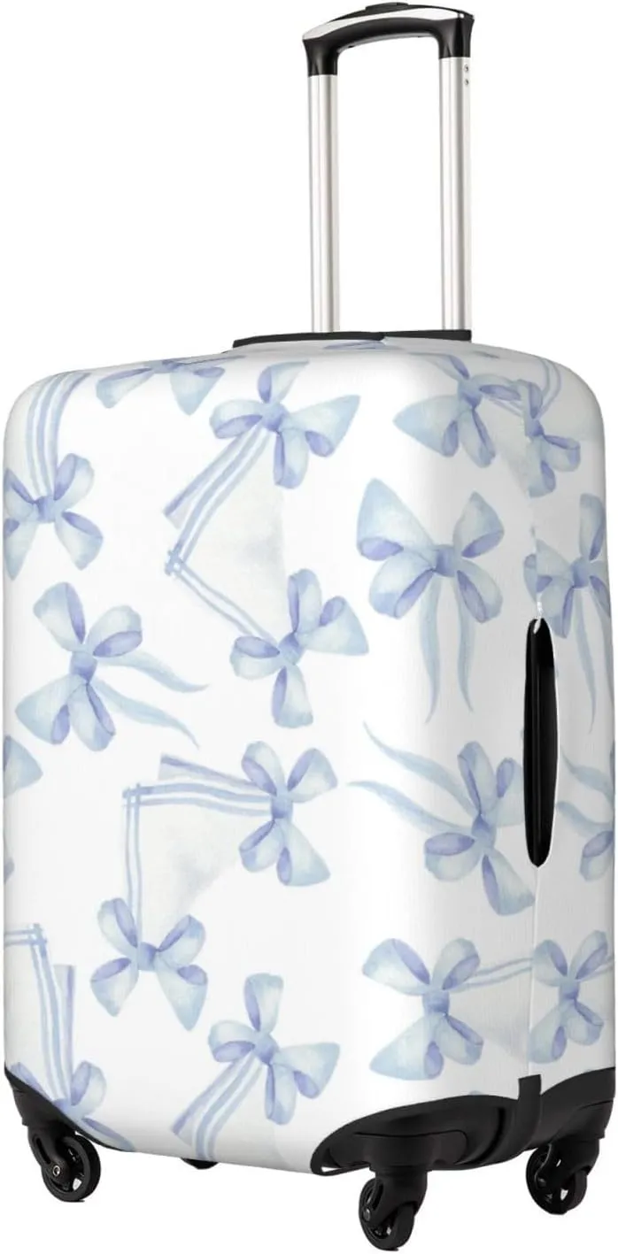 Travel Luggage Cover Suitcase Stretch Washable Blue Ribbons Bows Suitcase Protector Bag,Spandex Double-Sided Baggage Covers For Kid Adult,Large