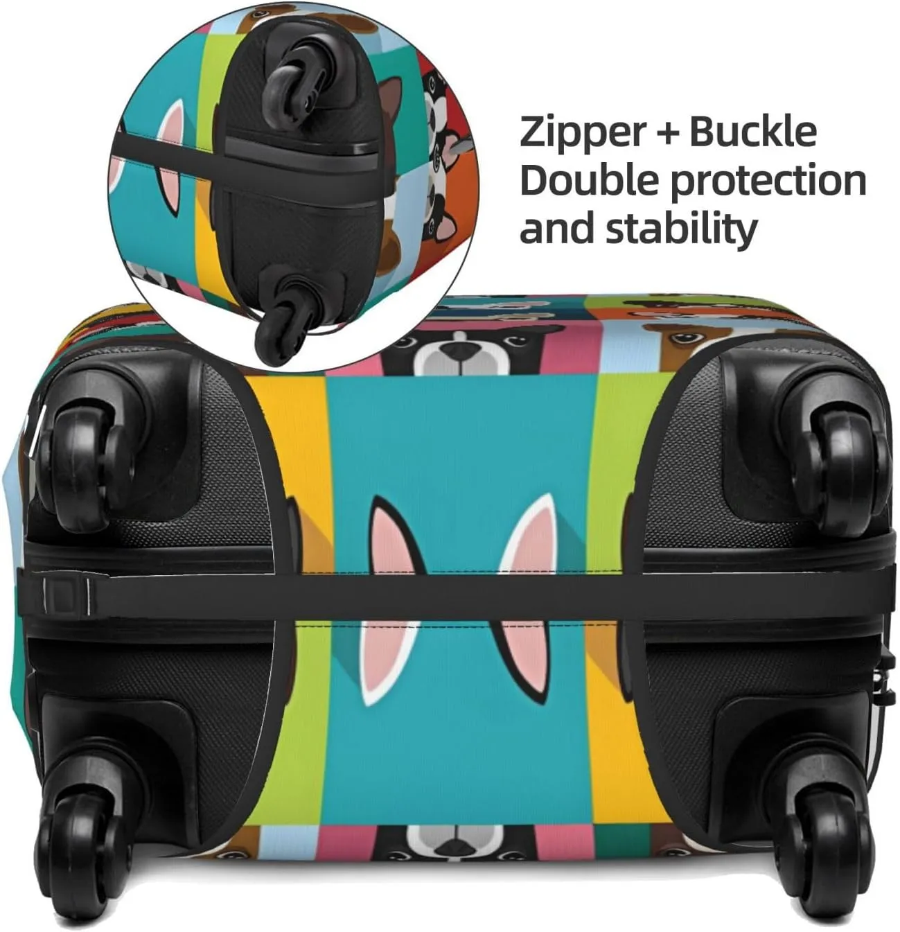 Travel Luggage Cover Suitcase Stretch Washable Boston Terrier Dogs Suitcase Protector Bag,Dust-Proof Double-Sided Baggage Covers,Small