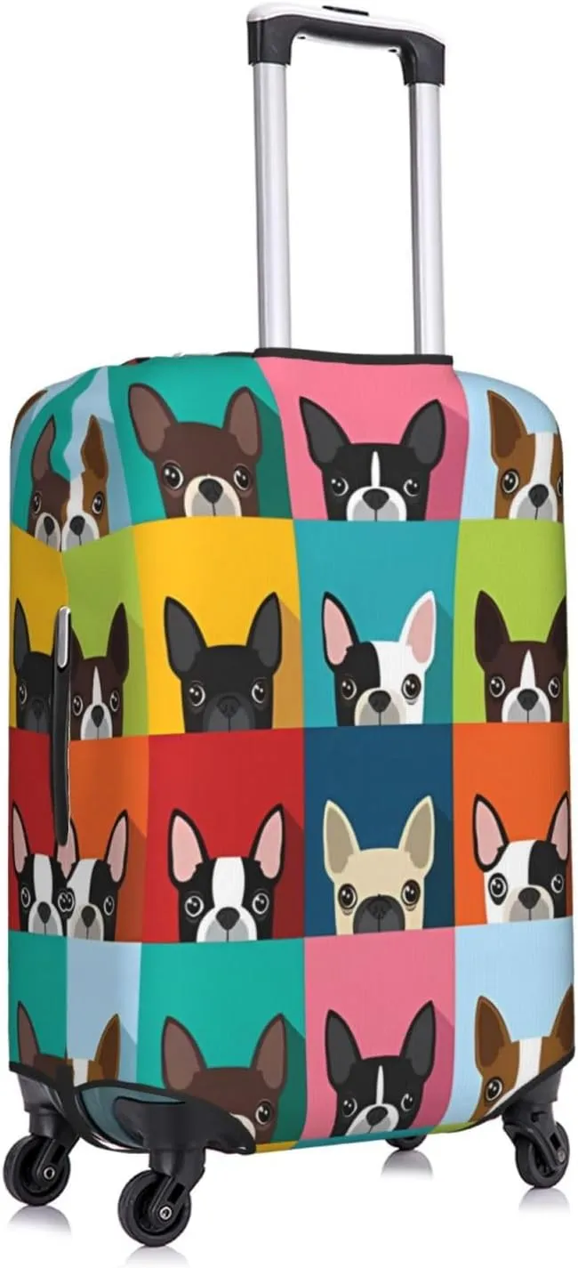 Travel Luggage Cover Suitcase Stretch Washable Boston Terrier Dogs Suitcase Protector Bag,Dust-Proof Double-Sided Baggage Covers,Small