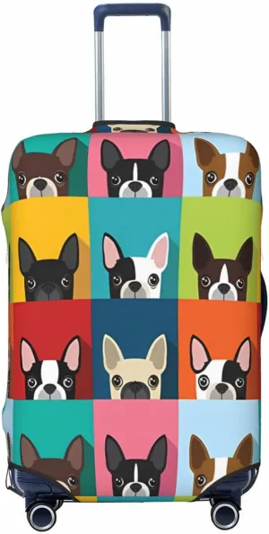 Travel Luggage Cover Suitcase Stretch Washable Boston Terrier Dogs Suitcase Protector Bag,Dust-Proof Double-Sided Baggage Covers,Small