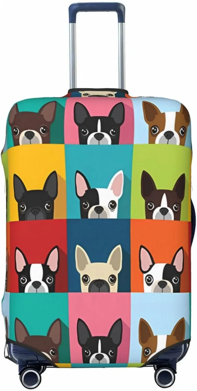 Travel Luggage Cover Suitcase Stretch Washable Boston Terrier Dogs Suitcase Protector Bag,Dust-Proof Double-Sided Baggage Covers,Small