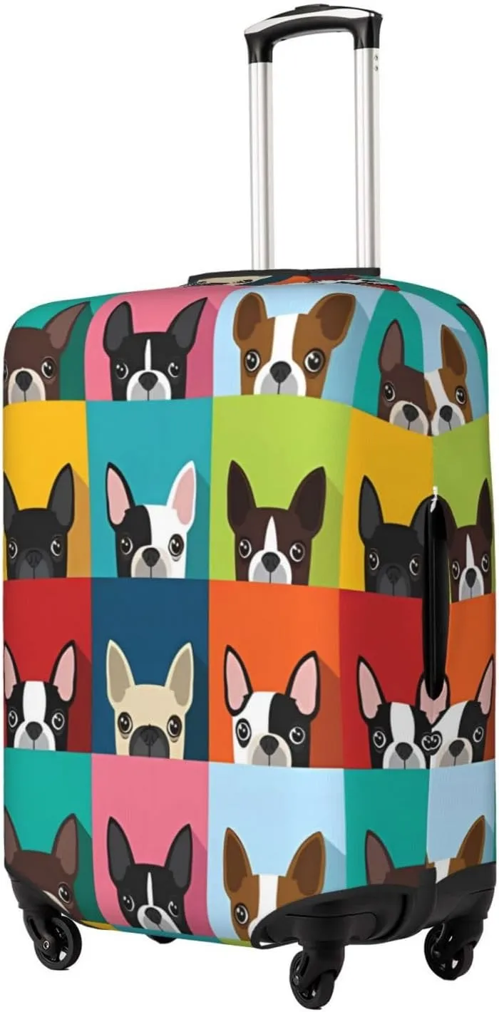 Travel Luggage Cover Suitcase Stretch Washable Boston Terrier Dogs Suitcase Protector Bag,Dust-Proof Double-Sided Baggage Covers,Small