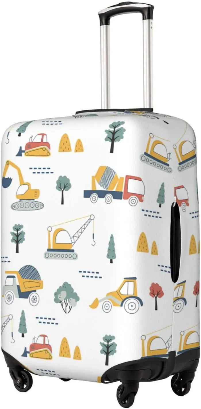 Travel Luggage Cover Suitcase Stretch Washable Cartoon Construction Vehicles Crane Excavator Suitcase Protector Bag,Spandex With Zipper Closure Baggage Covers,Large