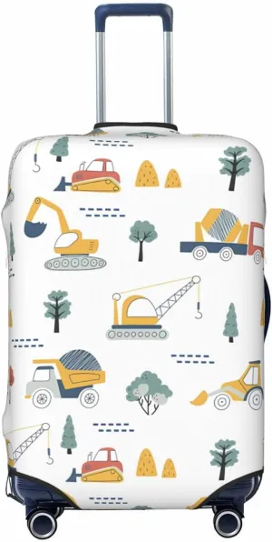 Travel Luggage Cover Suitcase Stretch Washable Cartoon Construction Vehicles Crane Excavator Suitcase Protector Bag,Spandex With Zipper Closure Baggage Covers,Large