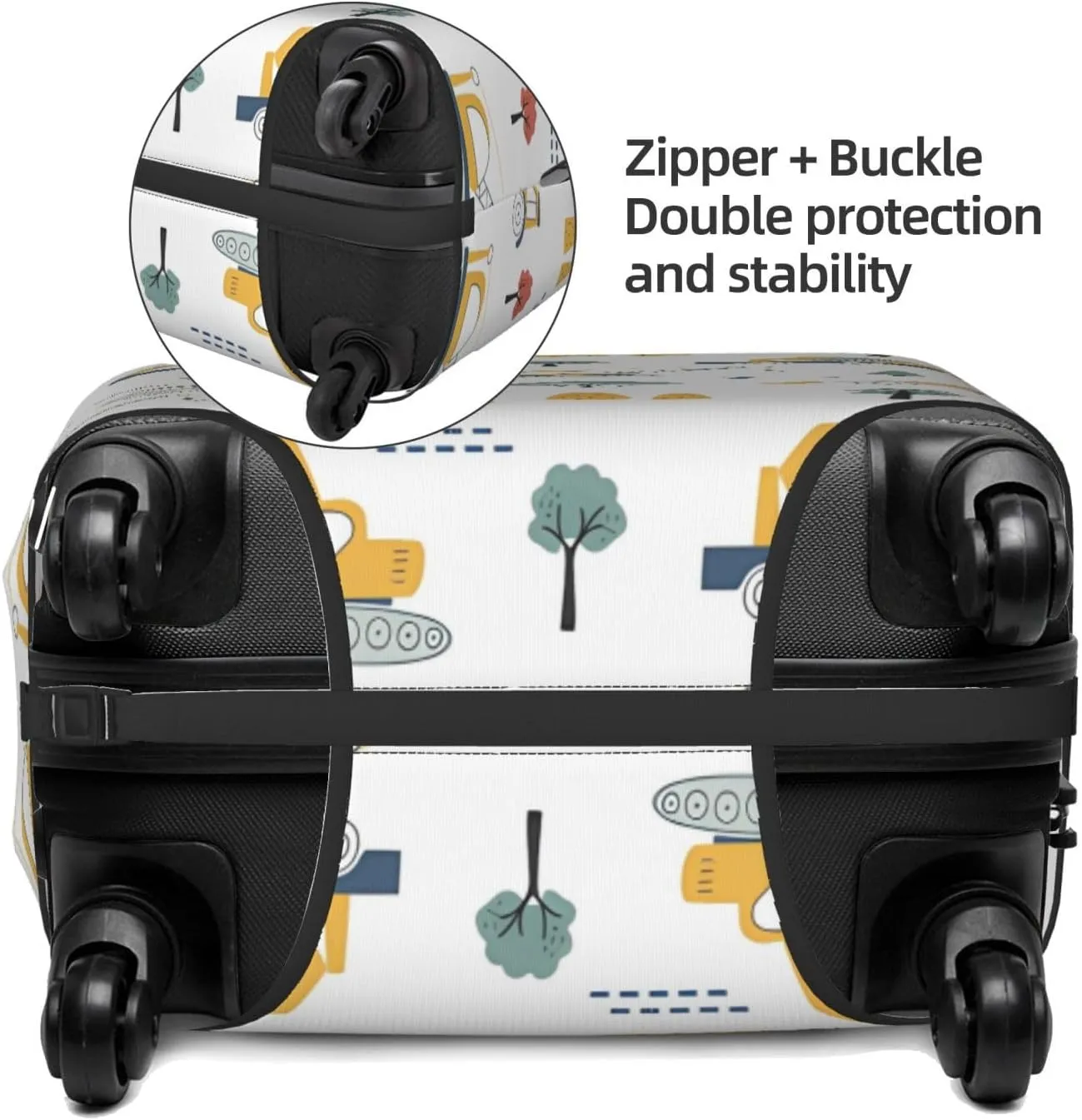 Travel Luggage Cover Suitcase Stretch Washable Cartoon Construction Vehicles Crane Excavator Suitcase Protector Bag,Spandex With Zipper Closure Baggage Covers,Large