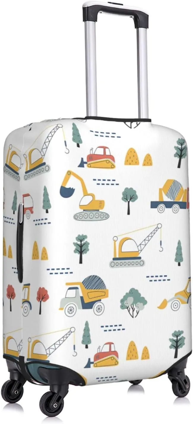 Travel Luggage Cover Suitcase Stretch Washable Cartoon Construction Vehicles Crane Excavator Suitcase Protector Bag,Spandex With Zipper Closure Baggage Covers,Large