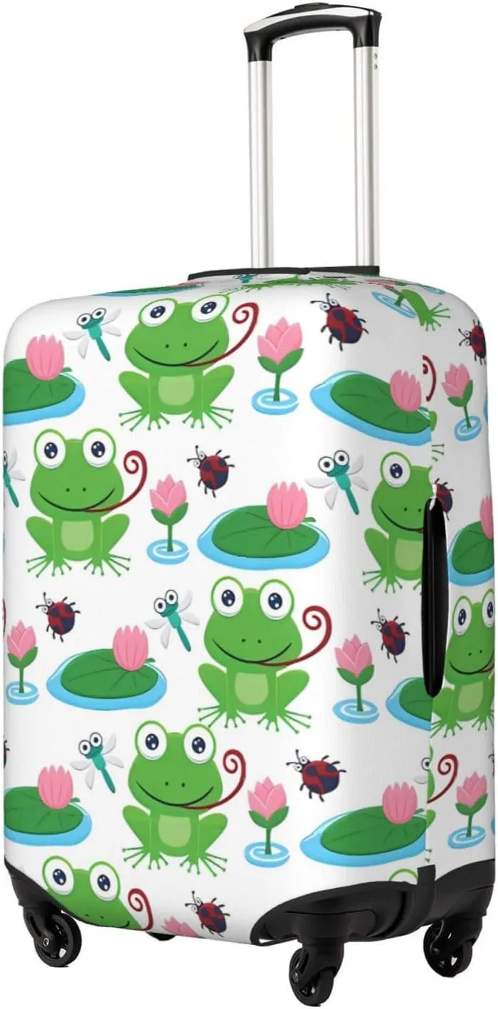 Travel Luggage Cover Suitcase Stretch Washable Cartoon Funny Frogs Dragonfly Suitcase Protector Bag,Spandex Double-Sided Baggage Covers,Large