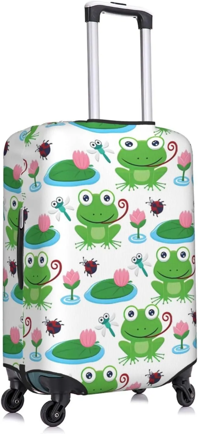 Travel Luggage Cover Suitcase Stretch Washable Cartoon Funny Frogs Dragonfly Suitcase Protector Bag,Spandex Double-Sided Baggage Covers,Large