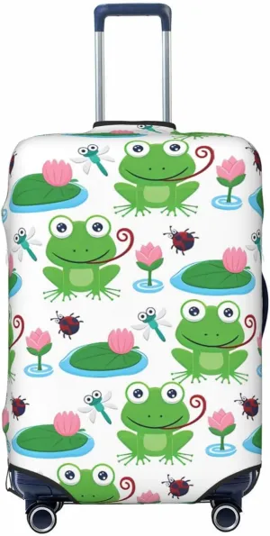 Travel Luggage Cover Suitcase Stretch Washable Cartoon Funny Frogs Dragonfly Suitcase Protector Bag,Spandex Double-Sided Baggage Covers,Large