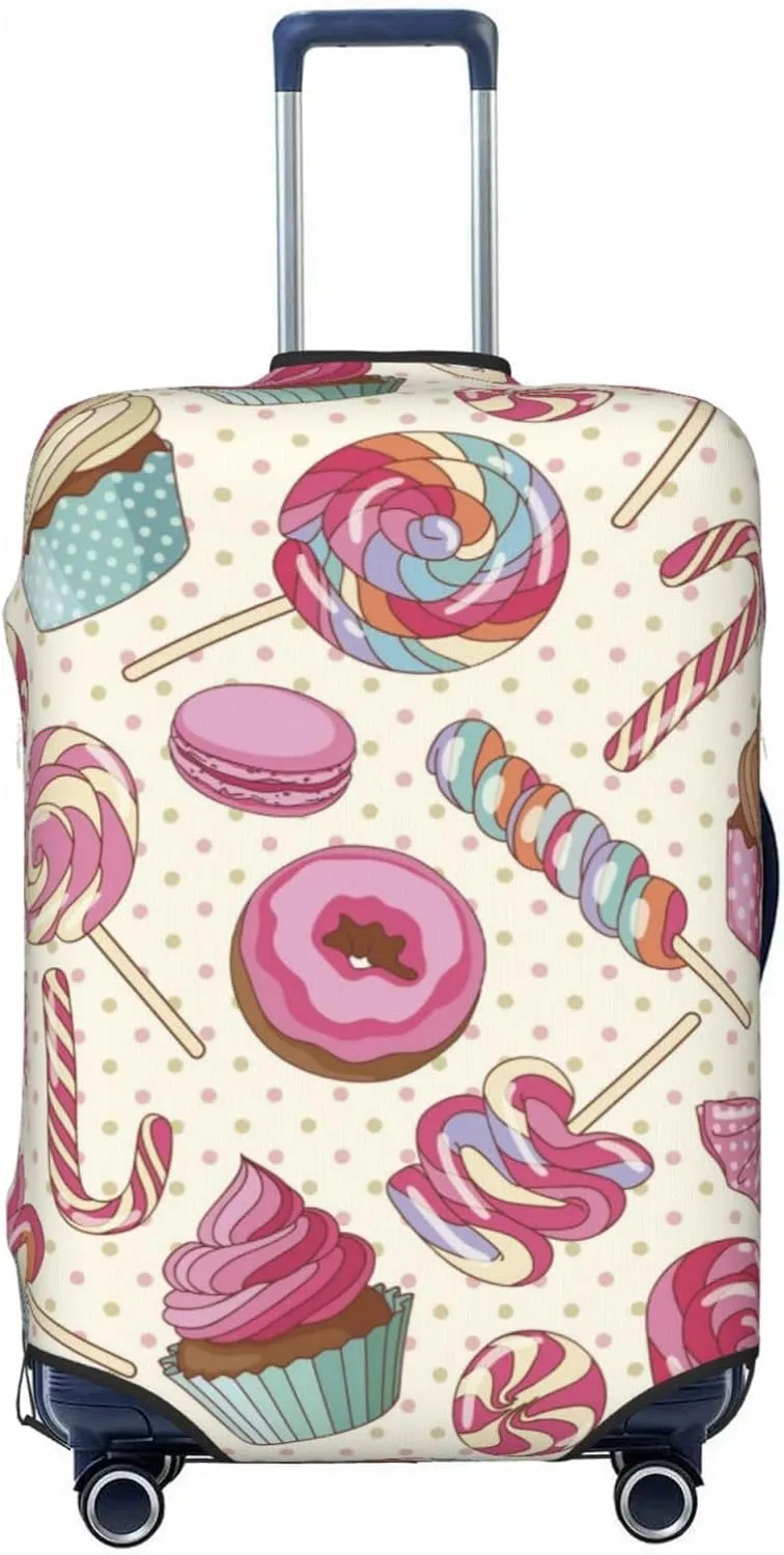 Travel Luggage Cover Suitcase Stretch Washable Colorful Sweet Lollipop Candy Cupcake Suitcase Protector Bag,Spandex Double-Sided Baggage Covers,X-Large