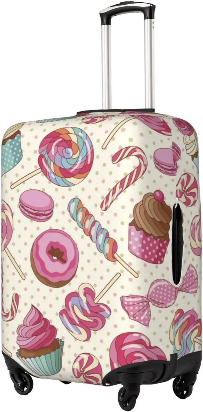 Travel Luggage Cover Suitcase Stretch Washable Colorful Sweet Lollipop Candy Cupcake Suitcase Protector Bag,Spandex Double-Sided Baggage Covers,X-Large