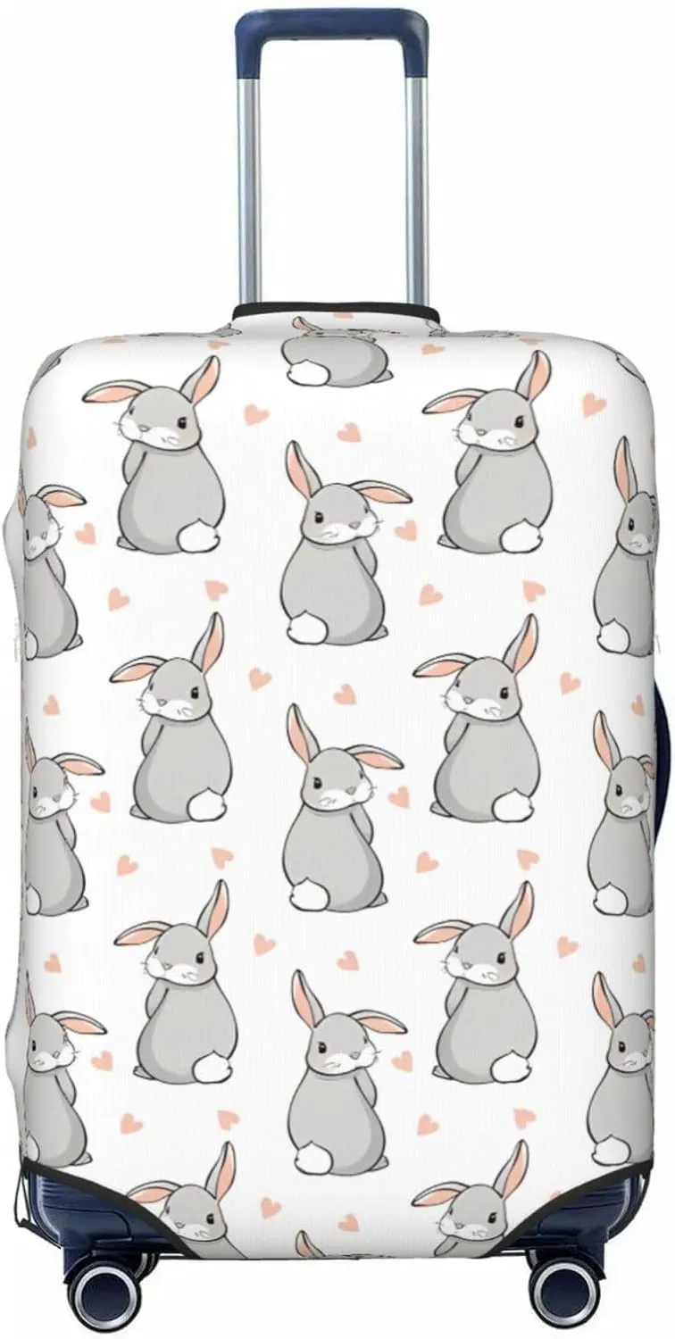 Travel Luggage Cover Suitcase Stretch Washable Cute Bunnies And Hearts Rabbit Suitcase Protector Bag,Dust-Proof Double-Sided Baggage Covers For Kid Adult,X-Large