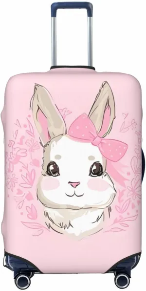 Travel Luggage Cover Suitcase Stretch Washable Cute Bunny Rabbit With Bowknot Suitcase Protector Bag,Dust-Proof Double-Sided Baggage Covers For Kid Adult,Large