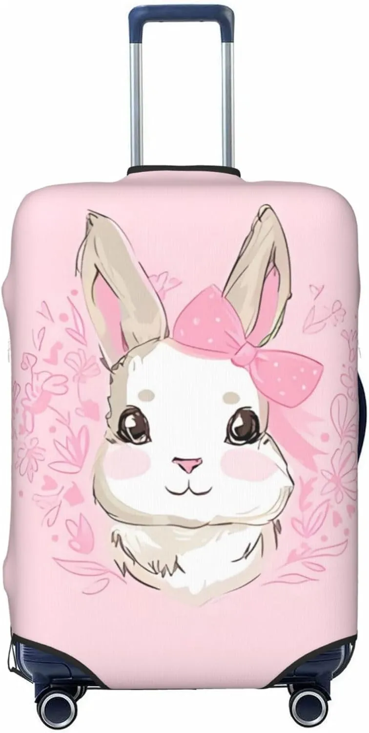 Travel Luggage Cover Suitcase Stretch Washable Cute Bunny Rabbit With Bowknot Suitcase Protector Bag,Dust-Proof Double-Sided Baggage Covers For Kid Adult,Large