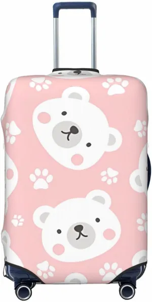 Travel Luggage Cover Suitcase Stretch Washable Cute Polar Bear Face Footprints Suitcase Protector Bag,Spandex With Zipper Closure Baggage Covers For Kid Adult,Large