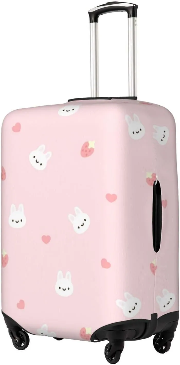 Travel Luggage Cover Suitcase Stretch Washable Cute Rabbits Bunny Heart Strawberry Easter Suitcase Protector Bag,Spandex Baggage Covers,Large