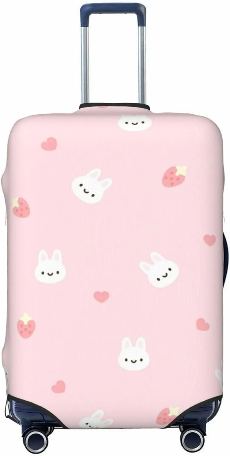 Travel Luggage Cover Suitcase Stretch Washable Cute Rabbits Bunny Heart Strawberry Easter Suitcase Protector Bag,Spandex Baggage Covers,Large