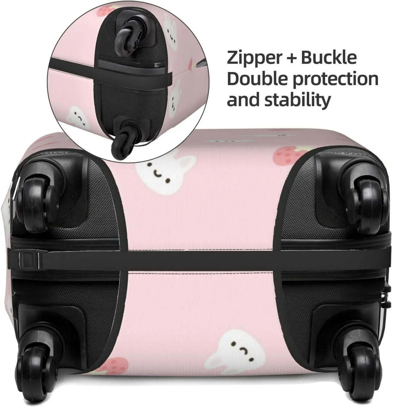 Travel Luggage Cover Suitcase Stretch Washable Cute Rabbits Bunny Heart Strawberry Easter Suitcase Protector Bag,Spandex Baggage Covers,Large