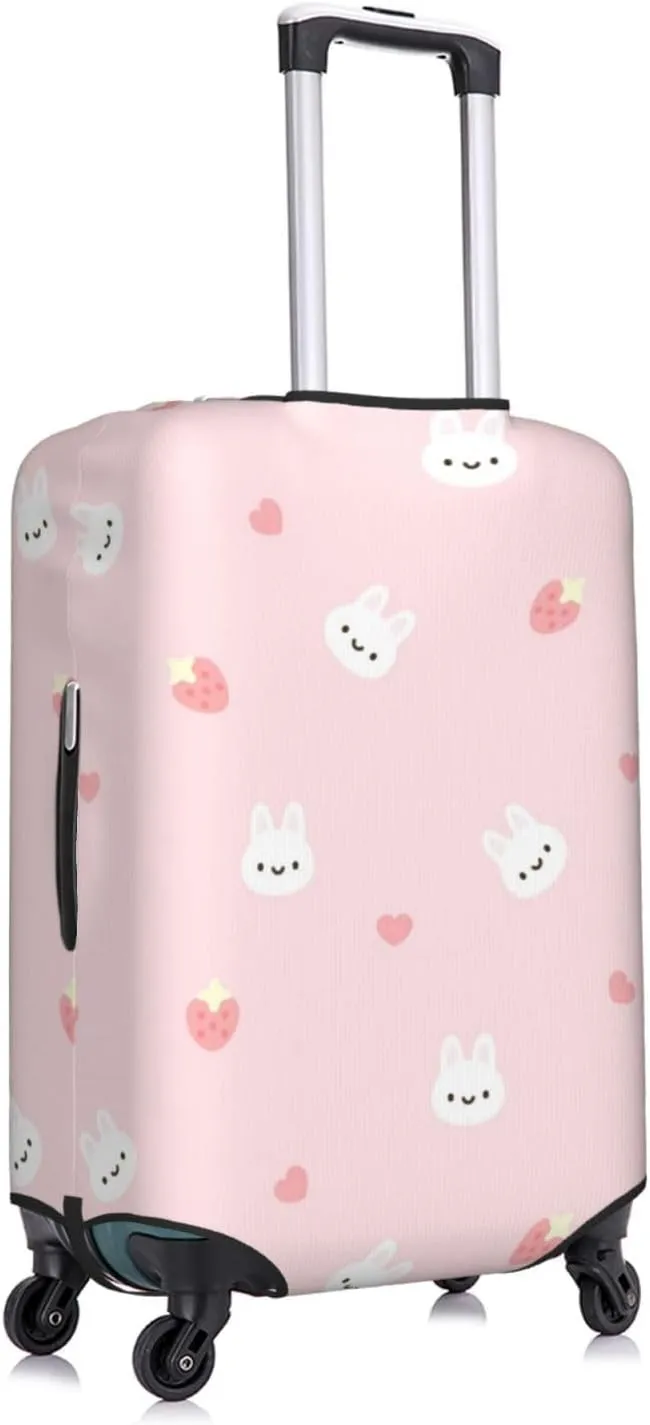 Travel Luggage Cover Suitcase Stretch Washable Cute Rabbits Bunny Heart Strawberry Easter Suitcase Protector Bag,Spandex Baggage Covers,Large