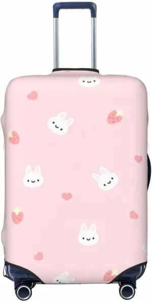 Travel Luggage Cover Suitcase Stretch Washable Cute Rabbits Bunny Heart Strawberry Easter Suitcase Protector Bag,Spandex Baggage Covers,Large