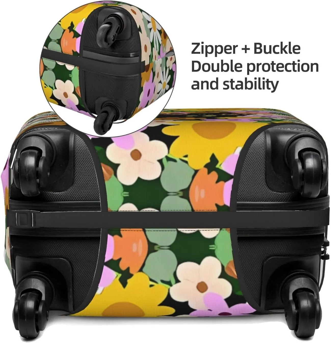 Travel Luggage Cover Suitcase Stretch Washable Flowers Black Cat Suitcase Protector Bag,Anti-Scratch With Zipper Closure Baggage Covers,Large