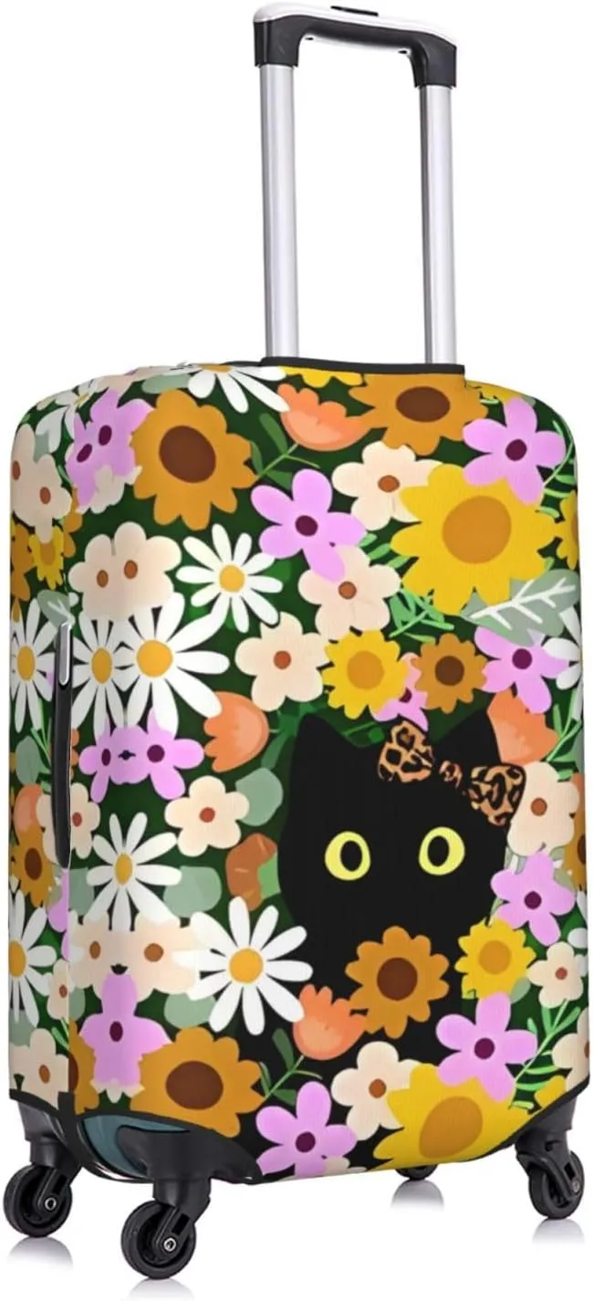 Travel Luggage Cover Suitcase Stretch Washable Flowers Black Cat Suitcase Protector Bag,Anti-Scratch With Zipper Closure Baggage Covers,Large