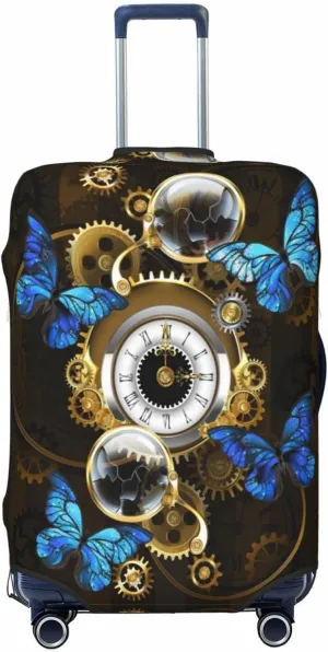 Travel Luggage Cover Suitcase Stretch Washable Gears Butterflies Clock Suitcase Protector Bag,Spandex Double-Sided Baggage Covers,X-Large