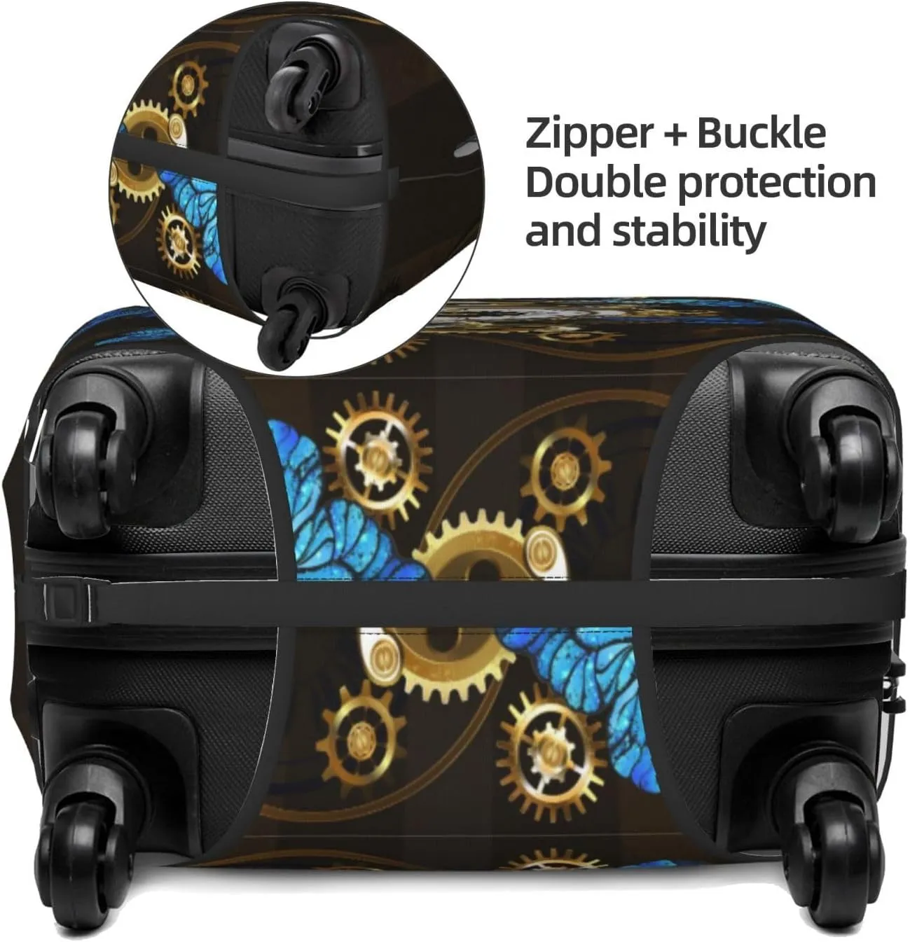 Travel Luggage Cover Suitcase Stretch Washable Gears Butterflies Clock Suitcase Protector Bag,Spandex Double-Sided Baggage Covers,X-Large