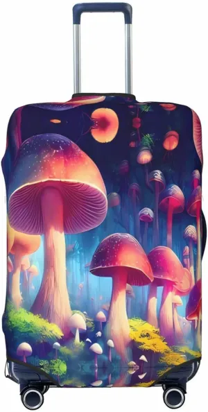 Travel Luggage Cover Suitcase Stretch Washable Glowing Forest Mushrooms Psychedelic Suitcase Protector Bag,Spandex With Zipper Closure Baggage Covers,Small