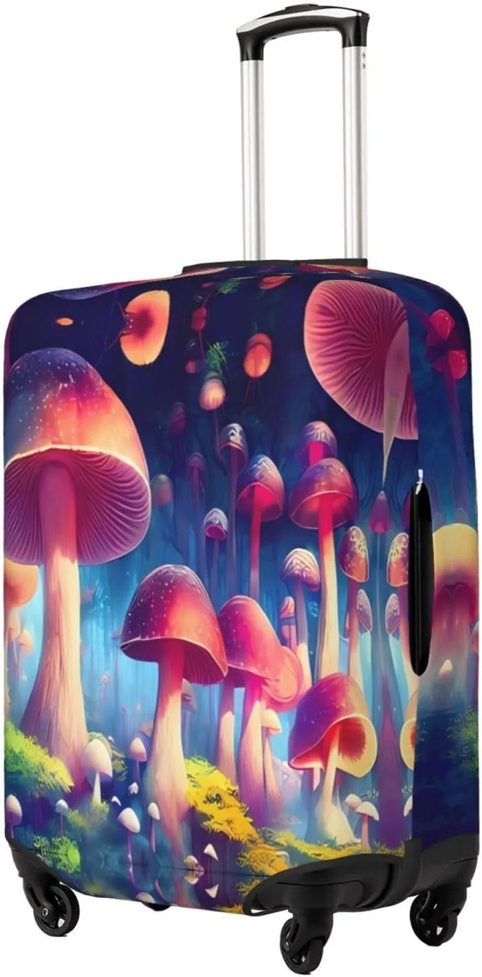 Travel Luggage Cover Suitcase Stretch Washable Glowing Forest Mushrooms Psychedelic Suitcase Protector Bag,Spandex With Zipper Closure Baggage Covers,Small
