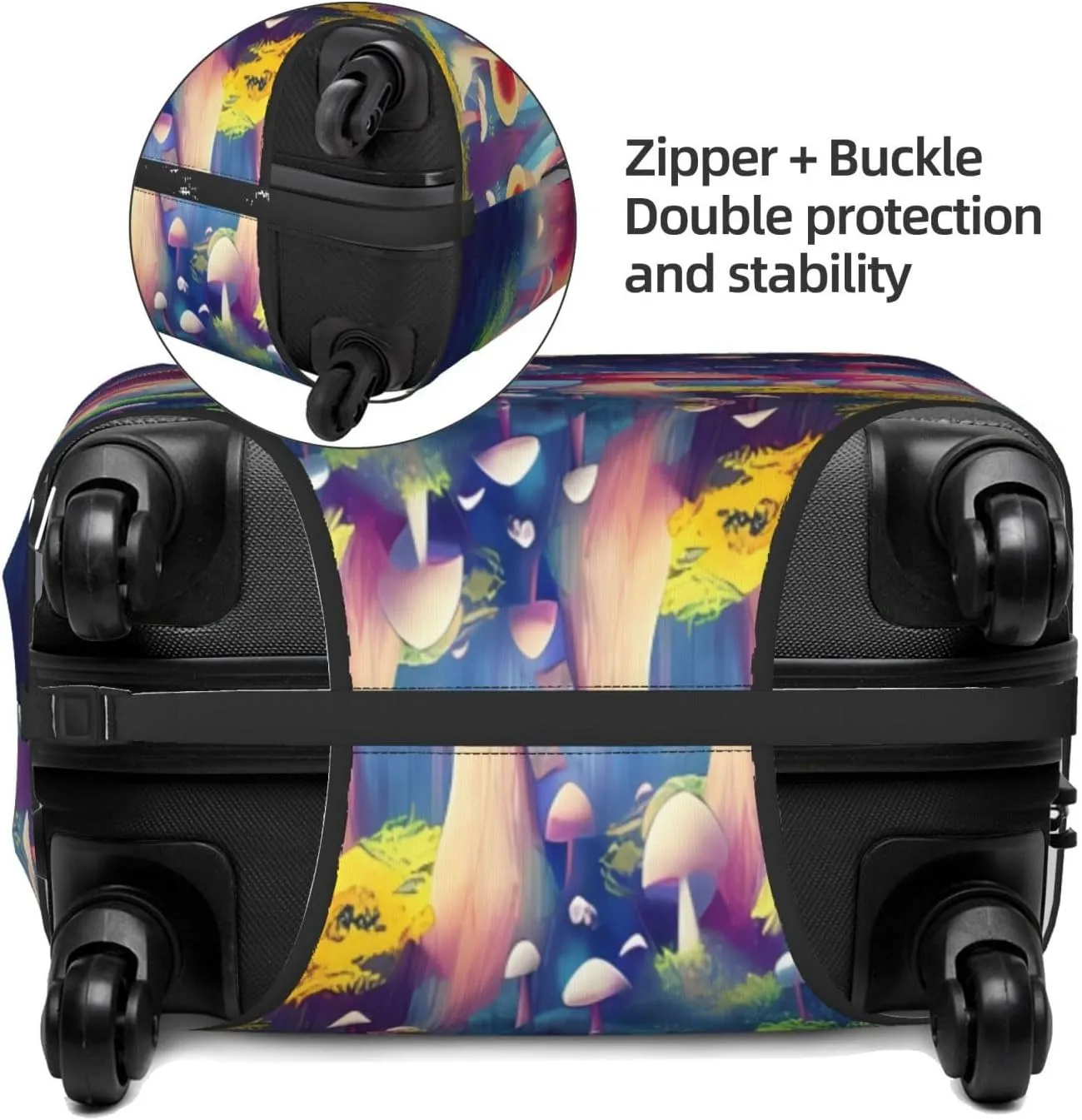 Travel Luggage Cover Suitcase Stretch Washable Glowing Forest Mushrooms Psychedelic Suitcase Protector Bag,Spandex With Zipper Closure Baggage Covers,Small