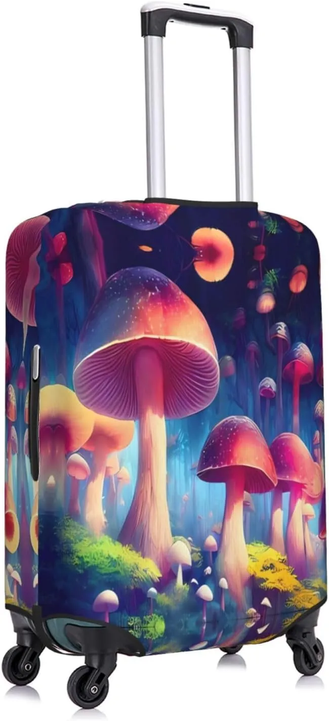 Travel Luggage Cover Suitcase Stretch Washable Glowing Forest Mushrooms Psychedelic Suitcase Protector Bag,Spandex With Zipper Closure Baggage Covers,Small