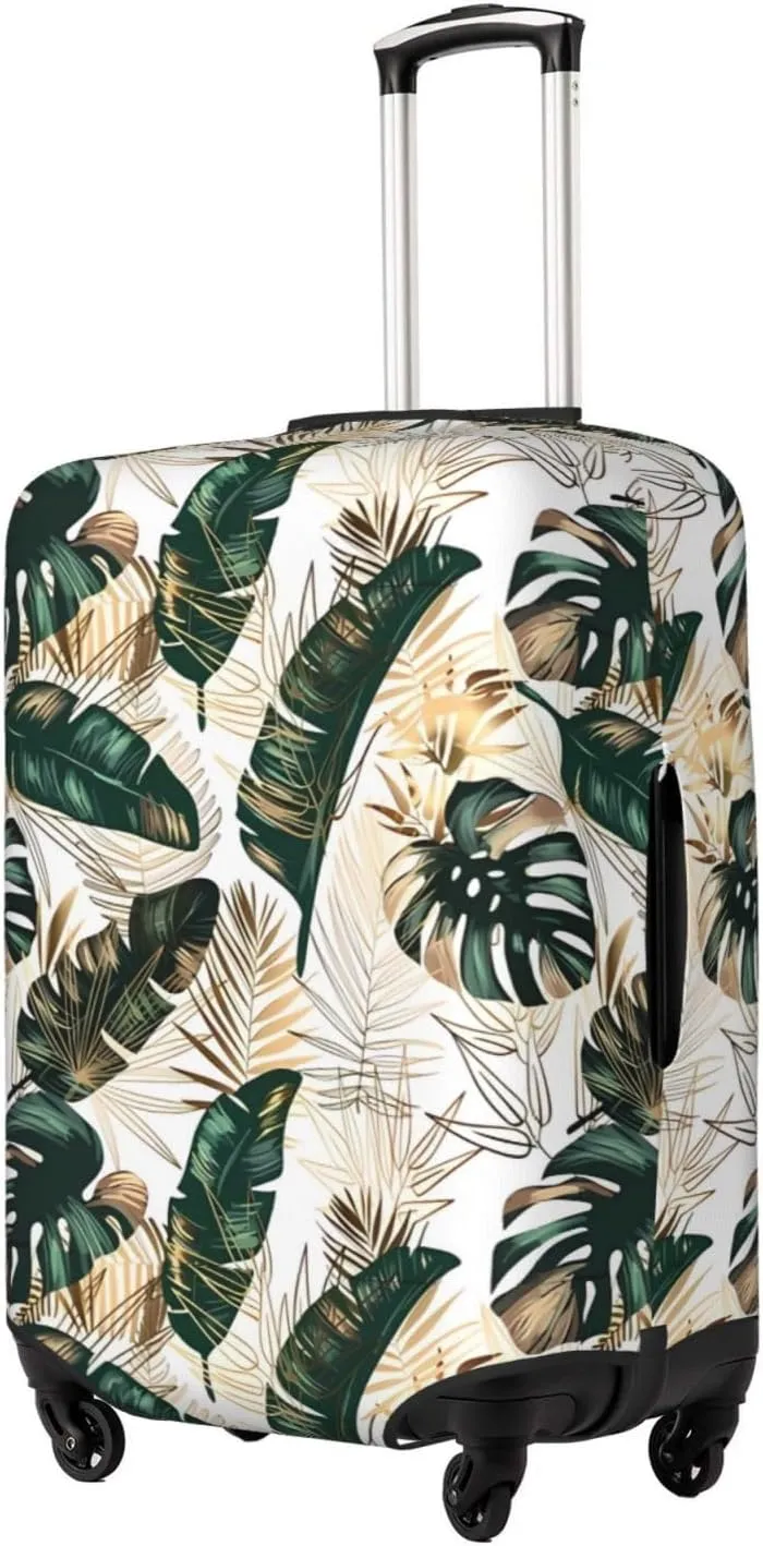 Travel Luggage Cover Suitcase Stretch Washable Golden Green Tropical Leaves Suitcase Protector Bag,Anti-Scratch Double-Sided Baggage Covers,X-Large
