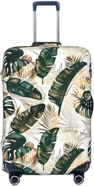 Travel Luggage Cover Suitcase Stretch Washable Golden Green Tropical Leaves Suitcase Protector Bag,Anti-Scratch Double-Sided Baggage Covers,X-Large