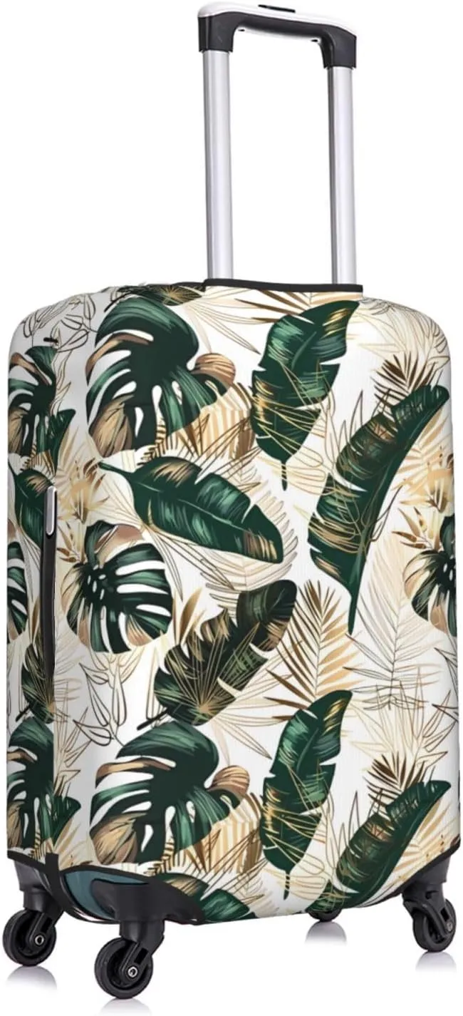 Travel Luggage Cover Suitcase Stretch Washable Golden Green Tropical Leaves Suitcase Protector Bag,Anti-Scratch Double-Sided Baggage Covers,X-Large
