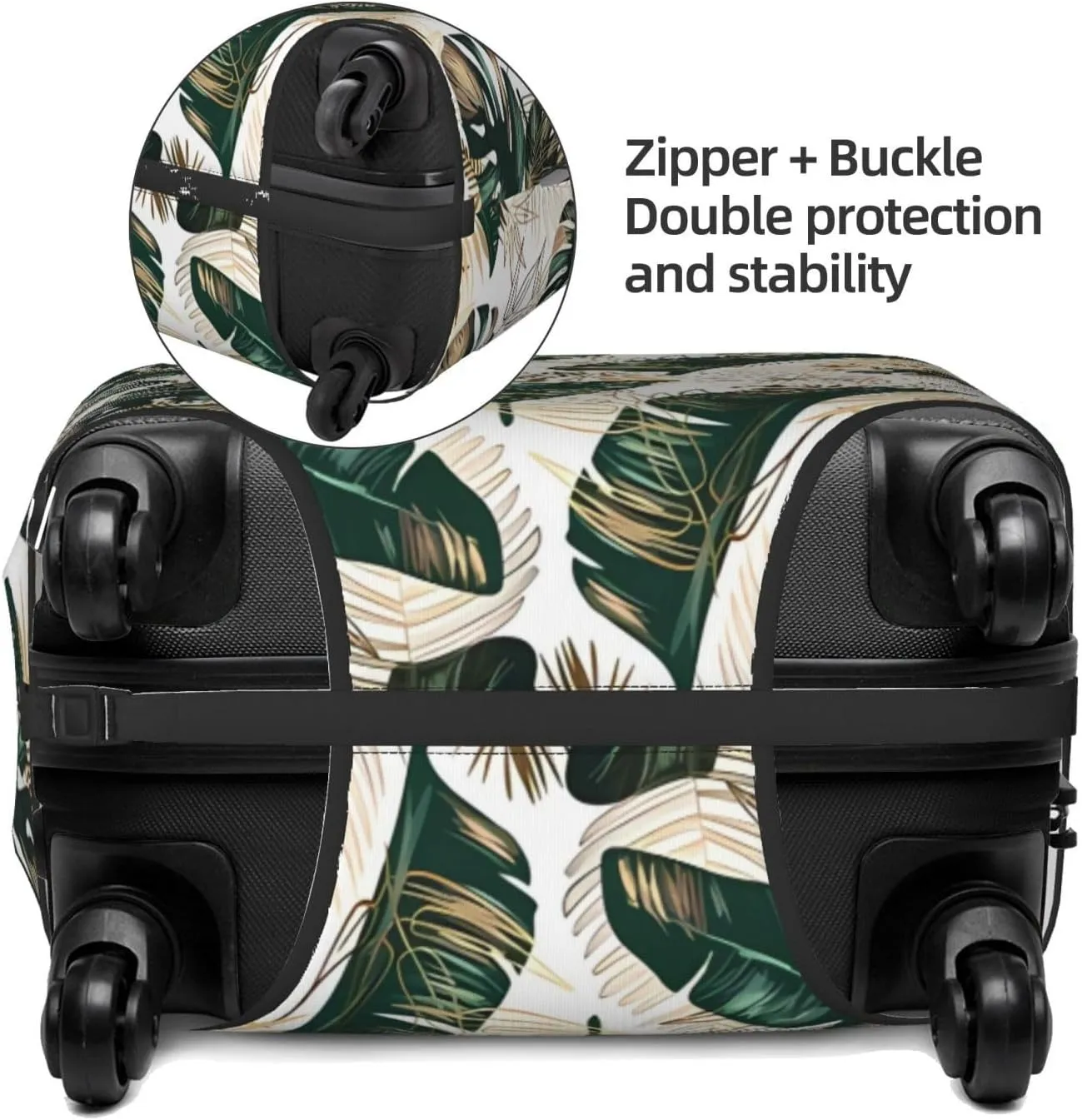 Travel Luggage Cover Suitcase Stretch Washable Golden Green Tropical Leaves Suitcase Protector Bag,Anti-Scratch Double-Sided Baggage Covers,X-Large