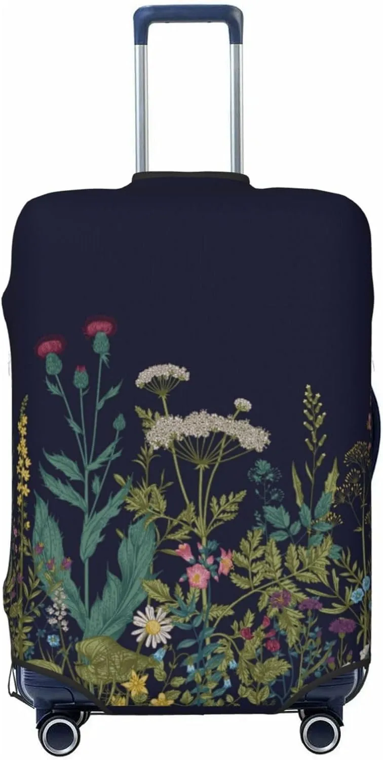 Travel Luggage Cover Suitcase Stretch Washable Herbs Flowers Botanical Suitcase Protector Bag,Anti-Scratch With Zipper Closure Baggage Covers,X-Large