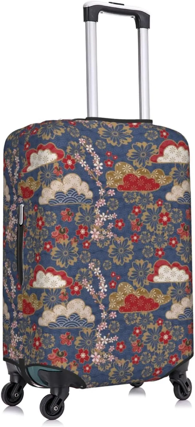 Travel Luggage Cover Suitcase Stretch Washable Japanese Clouds Cherry Blossom Flowers Suitcase Protector Bag,Dust-Proof With Zipper Closure Baggage Covers For Kid Adult,Large