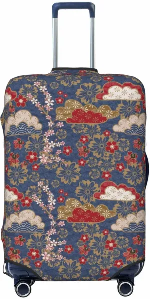 Travel Luggage Cover Suitcase Stretch Washable Japanese Clouds Cherry Blossom Flowers Suitcase Protector Bag,Dust-Proof With Zipper Closure Baggage Covers For Kid Adult,Large