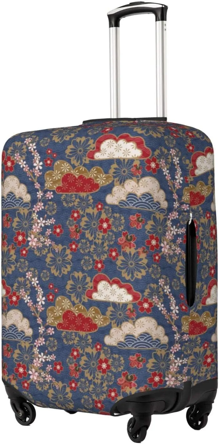 Travel Luggage Cover Suitcase Stretch Washable Japanese Clouds Cherry Blossom Flowers Suitcase Protector Bag,Dust-Proof With Zipper Closure Baggage Covers For Kid Adult,Large