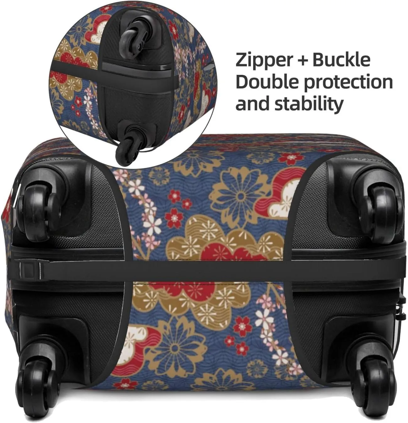 Travel Luggage Cover Suitcase Stretch Washable Japanese Clouds Cherry Blossom Flowers Suitcase Protector Bag,Dust-Proof With Zipper Closure Baggage Covers For Kid Adult,Large