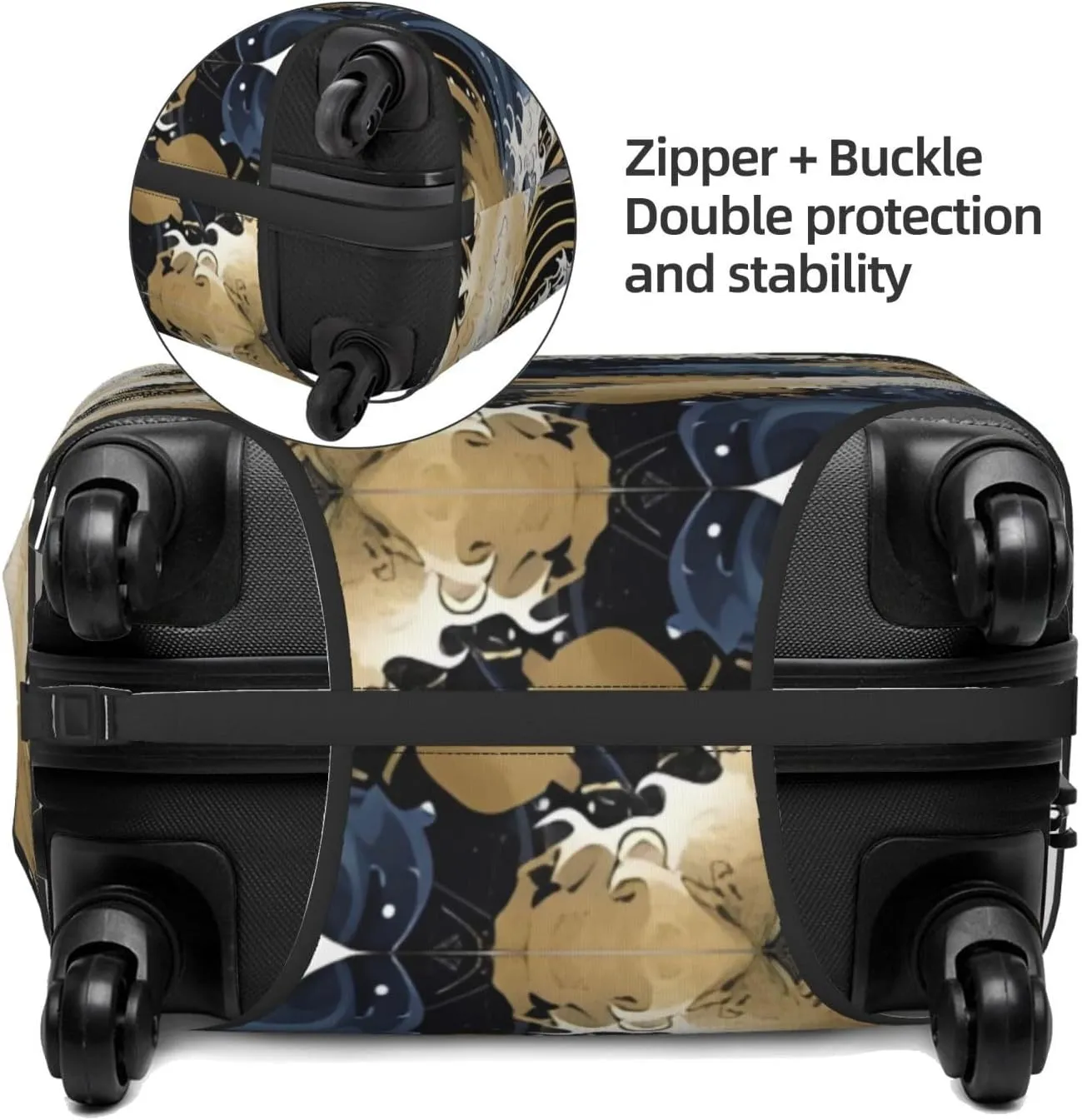 Travel Luggage Cover Suitcase Stretch Washable Japanese Waves Blue Gold Suitcase Protector Bag,Dust-Proof Double-Sided Baggage Covers,Medium